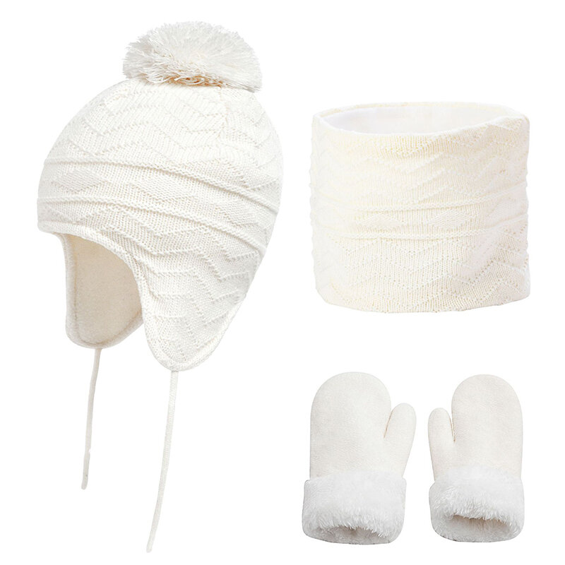 Зимняя шапка, шарф, перчатки, комплект для мальчиков и девочек, шапка-ушанка, шапка, Флисовая теплая Осенняя Лыжная верхняя одежда, тепловой аксессуар для малышей