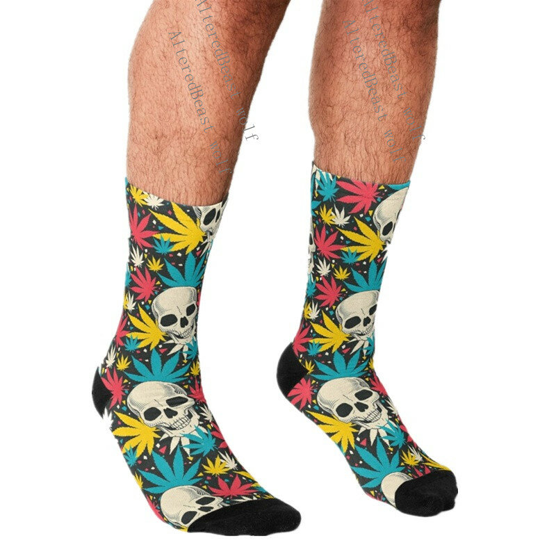 Забавные мужские носки День мертвых в стиле Харадзюку с принтом сахарного черепа в стиле хип-хоп, мужские счастливые носки, милые мужские сумасшедшие носки в уличном стиле