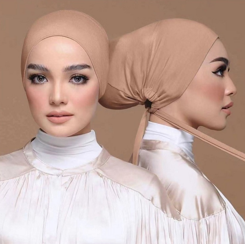 Gorro Hijab interno musulmán para mujer, bufanda elástica, turbante islámico de Color sólido, ajustable