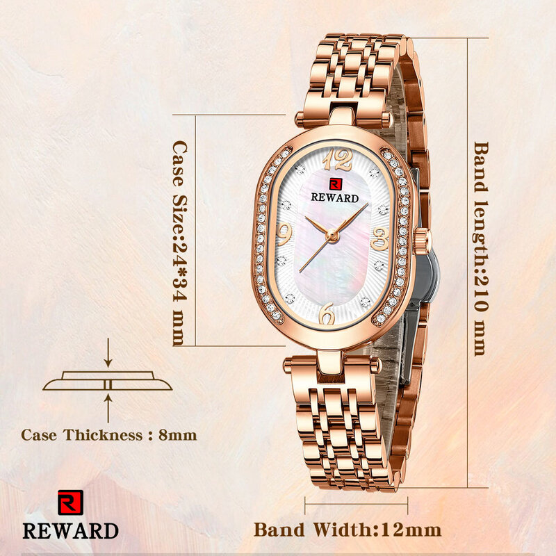 REWARD 2021 New Women Watches Oval Gold Watch Wristwatch Reloj Mujer Ladies Bracelet Waterproof Quartz Clock Relogio Feminino