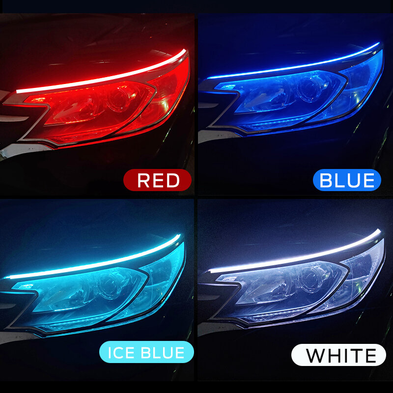 2 sztuk LED DRL samochodów światła do jazdy dziennej elastyczna taśma wodoodporna reflektory samochodowe biały włącz sygnał żółty światła przepływu hamulca 12V
