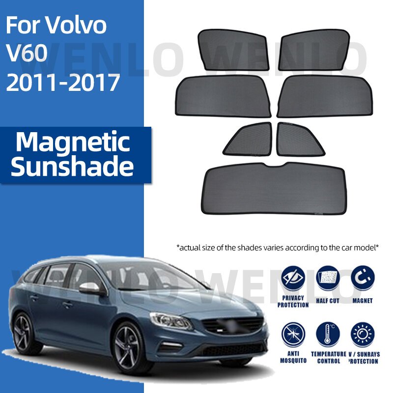 Cortina de malla magnética para ventana de Volvo V60, parasol de fácil montaje, visera Interior, Protector solar, cubierta de parabrisas, 2011-2017