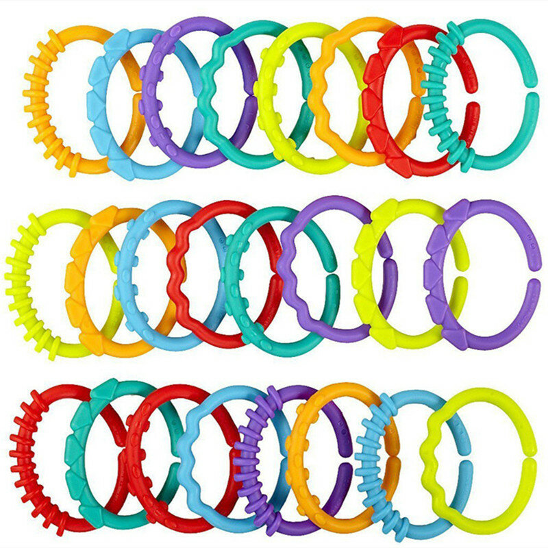 5/10PCS  Plastic Grip Baby Teether Rattles Rubber Rainbow Ring Molars Rattle Safety Toys for Children Crib Bed Stroller Hanging
