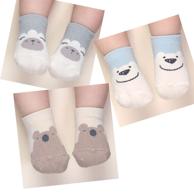 Мультяшные детские носки на весну и осень, хлопковые милые Нескользящие носки для мальчиков и девочек, мягкая напольная Одежда для новорожденных