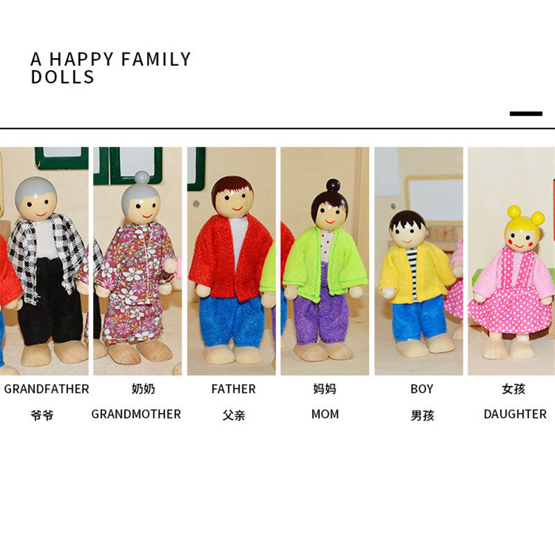 New Wooden Furniture Miniature Toy Mini Wood Dolls Family Doll Kids Children House Play Toy Boys Girls Gifts