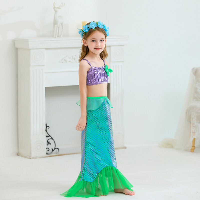 Meninas pequena sereia ariel vestido de princesa lantejoulas vestido de baile desempenho vestido crianças fantasia traje de halloween roupas