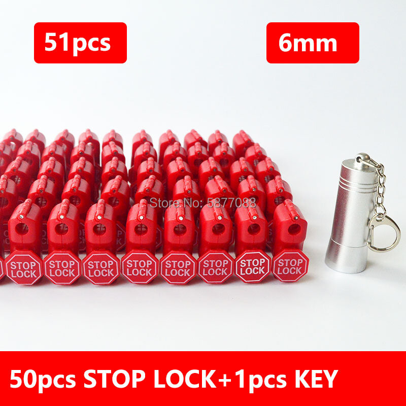 Bloqueio de parada e chave magnética, 51 peças, desacoplador de gancho de segurança de exibição da loja, bloqueio de gancho pequeno vermelho 6mm
