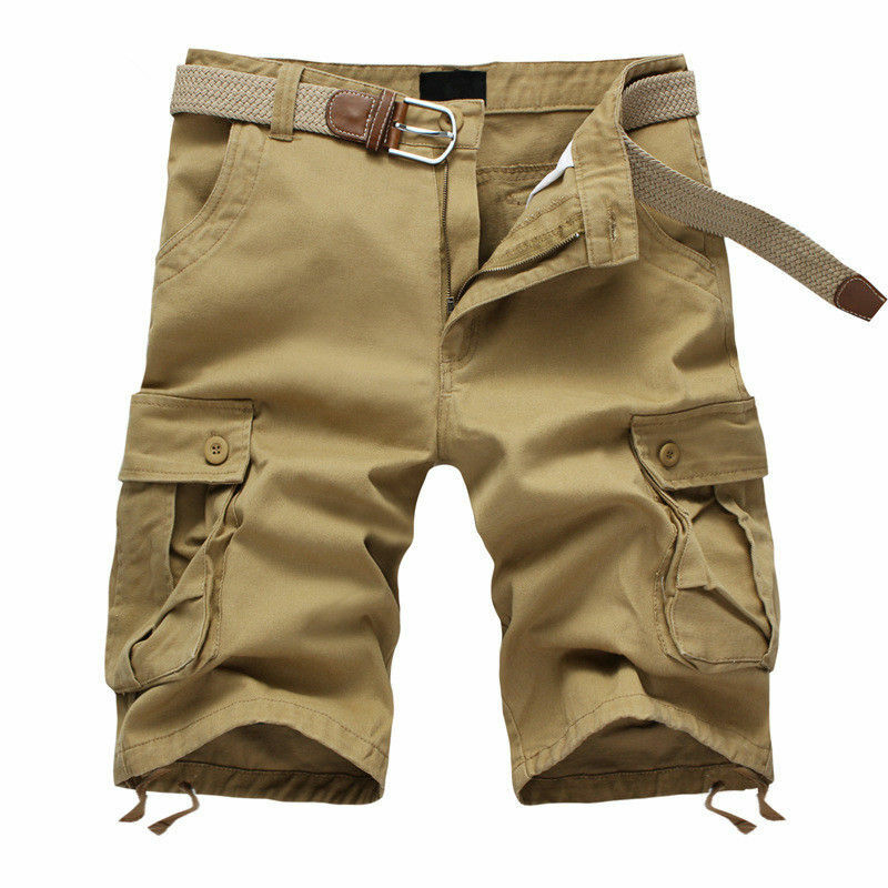 Pantalones cortos militares holgados con múltiples bolsillos para hombre, Shorts tácticos de algodón, color caqui, sin cinturón, 29-44, verano, 2024