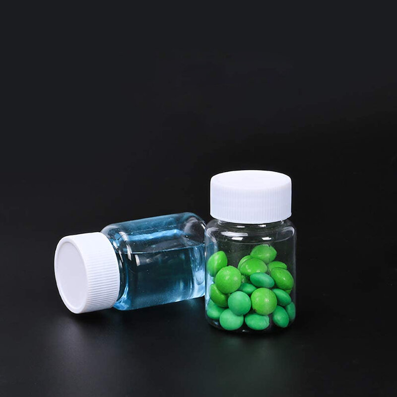 Mini frasco de comprimidos transparente, 4 unidades, 20g 20cc com tampa de parafuso de pó remédio, recipiente frasco de embalagem de reagente