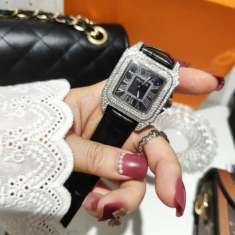 Женские кварцевые часы с квадратными кристаллами, модные роскошные Звездные женские часы от лучшего бренда со стразами, женские часы