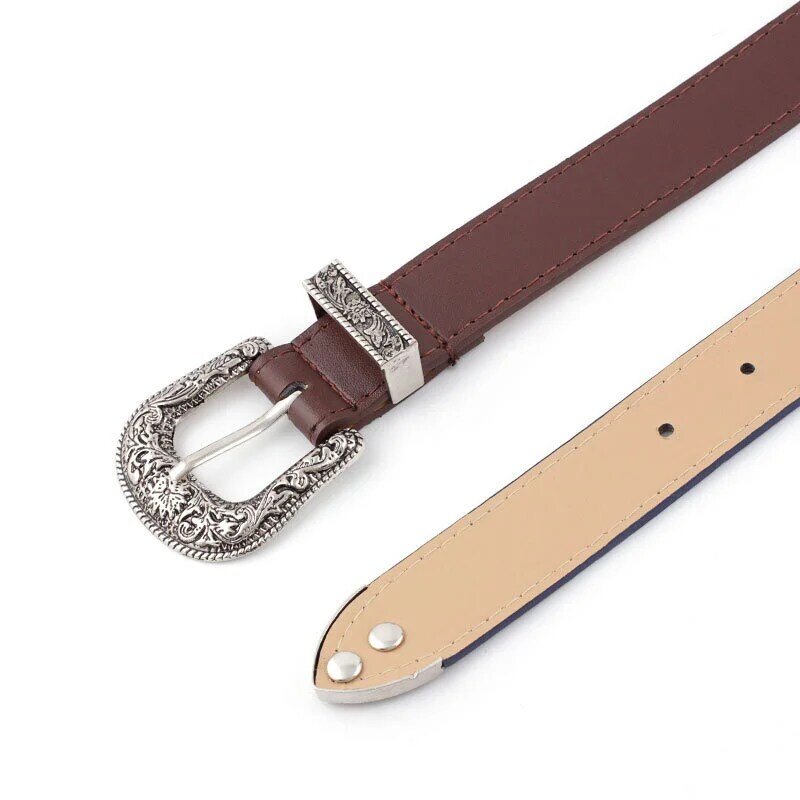 Vintage Adjustable Boho Barat Sabuk Wanita Hitam Coklat Leather Belt Wanita Koboi Hight Pinggang Ikat Pinggang untuk Wanita Jeans Gaun