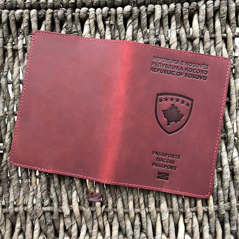 100% Echt Leer Kosovo paspoorthoesje Kosovo Case Voor Paspoorten Reizen Paspoorthouder Volnerfleer