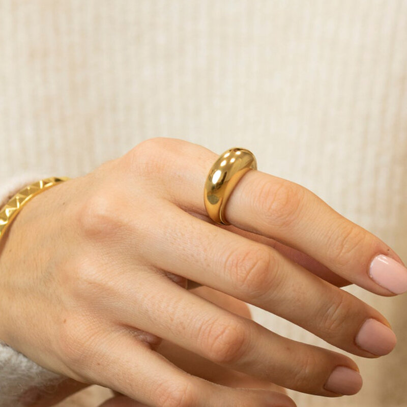 E-Manco แฟชั่นแหวนสแตนเลสสำหรับผู้หญิง Arc แหวนอัญมณีแหวนเรขาคณิตขนาด5 6 7 8