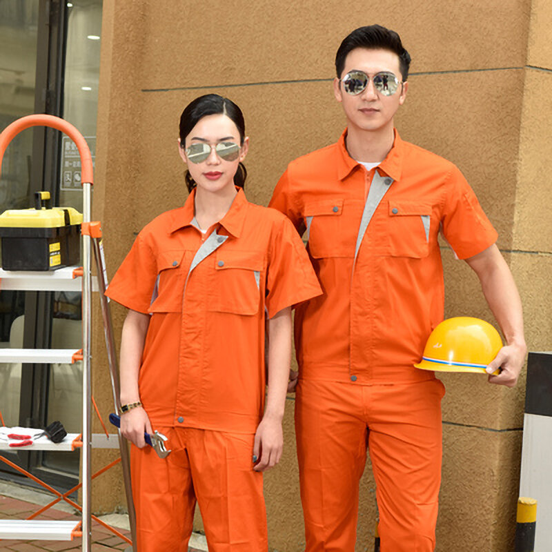 Summer Workshop Factory Work Clothing Men Women Short Sleeve Work Uniforms Suit Auto Repair Mechanic Electric Durable Coveralls