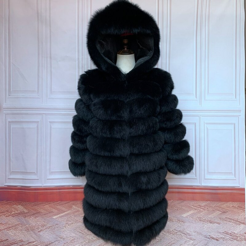 معطف الفرو الحقيقي للنساء 2022 معطف الشتاء الفاخرة طويلة مع هود الطبيعية الثعلب الفراء سترة هود حجم كبير الإناث عالية الجودة الشتاء جاك