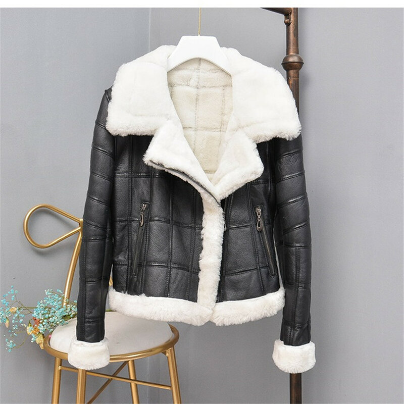 Genuine Leather Sheepskin Fur Jacket and Coats for Women Vintage Winter Warm Pacthwork Streetwear Z2