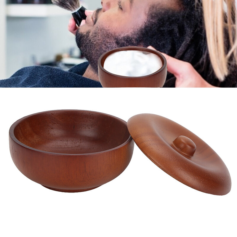 Tazón de madera para brocha de afeitar, taza de crema de jabón de afeitar, tazón de afeitar profesional, herramienta de barbero