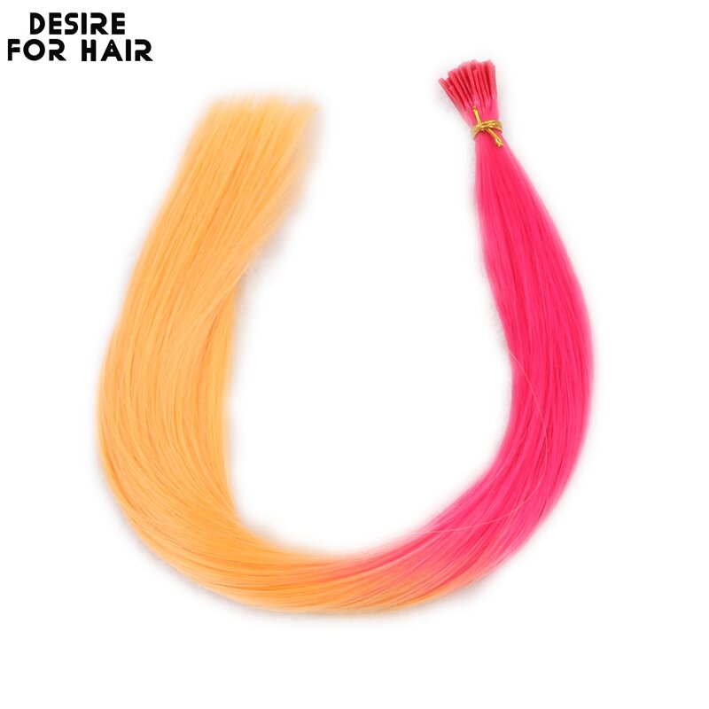 Desire for Hair-Extensions de cheveux synthétiques résistants à la chaleur, 100 brins, 22 pouces, 1g, couleur arc-en-ciel, ombre, i-tip, micro anneau, fête