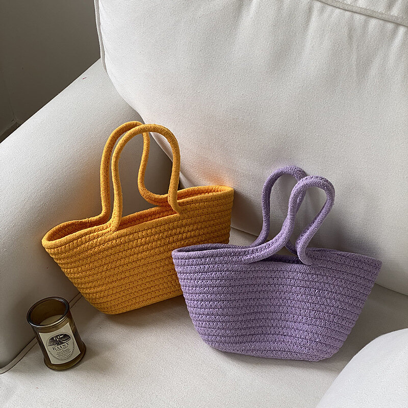 2021 Summer Handmade Woven Bag Children's Basket Straw Bags Bolsa Tote Top Handle Handbags Lady Beach Hand bags