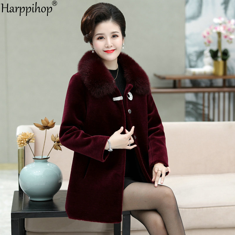 Manteau d'hiver en fourrure de mouton pour femmes d'âge moyen et âgées, court et ample, en laine d'agneau plus gros, XL