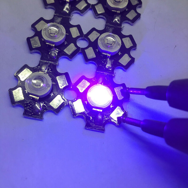 Lâmpadas ultravioleta LED roxo, chips de lâmpada UV, luz de alta potência, 1W, 3W, 5W, 365nm, 375nm, 380nm, 385nm, 395nm, 400nm, 405nm, 10pcs