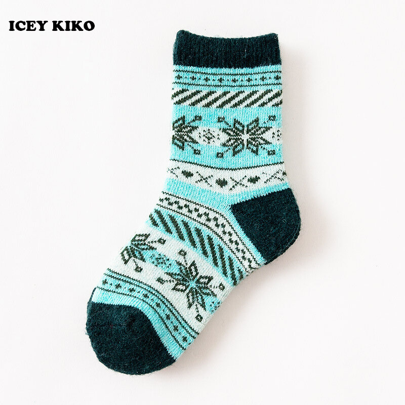 Kids Christmas Socks Plus Thick Wool Winter Children Socks Weave Pattern Terry Boys Girls Socks Super Warm Soft For 1-12Y