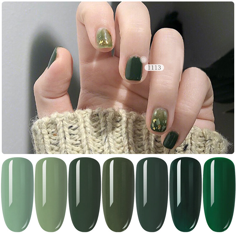 HNUIX-esmalte de uñas en Gel, barniz de pintura de colores verdes para manicura DIY, capa Base superior, diseño de uñas Hybird, imprimación artística, 7,3 ML