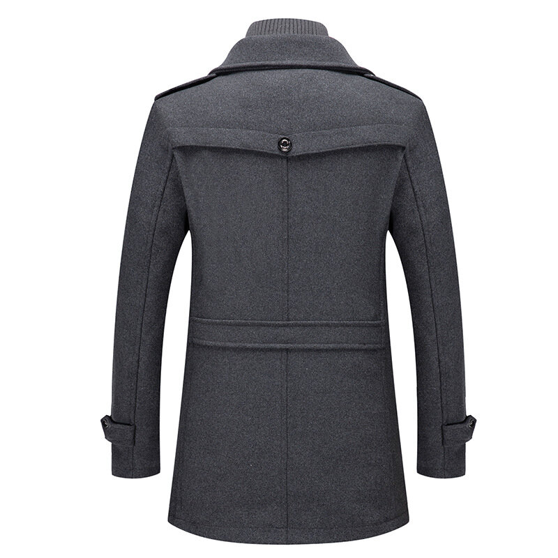 Inverno masculino lã mistura casacos outono cor sólida frio resistente casaco de lã duplo colarinho negócios casual trench jacket