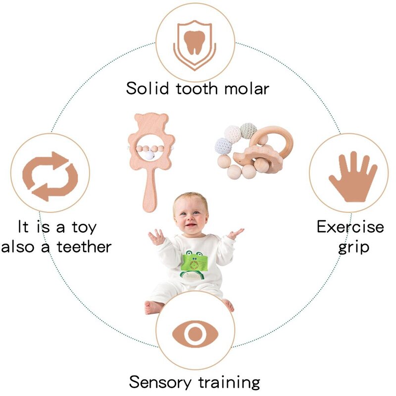 Facciamo 1Set giocattoli per bambini sonaglio in legno infantile Babyplay sonaglio per bambini personalizzato ciuccio sonagli a catena per 0-12 mesi bambino bambini