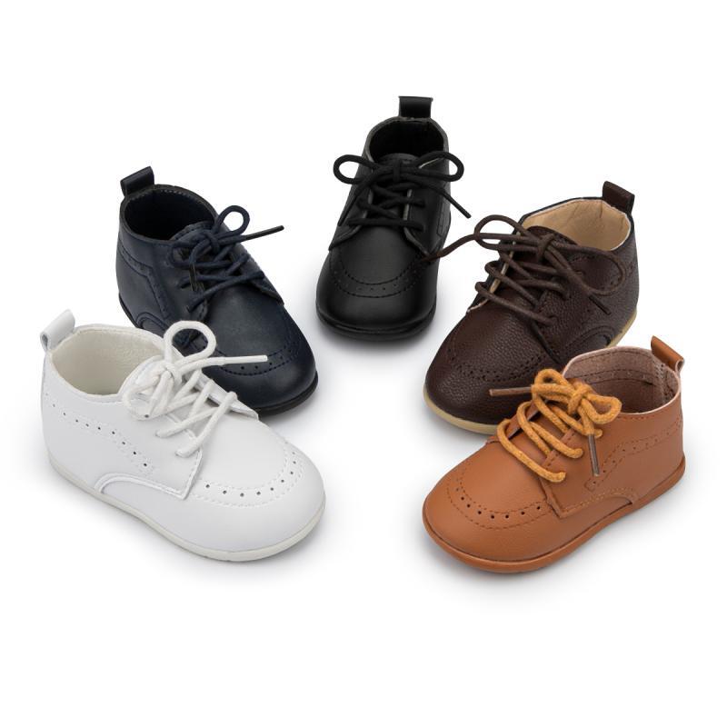 Newborn Baby Shoes Baptism Wedding Loafers Brogue Pu Leather Toddler First Walkers Rubber Soft Sole Anti-Slip Infant Moccasins