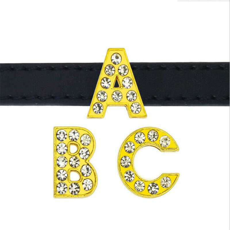 1pc 10mm Slide Letter Charms For Bracelet Women Jewelry Making  Crystal Alphabet A-Z DIY Wristband Pet Collar Keychain Gift