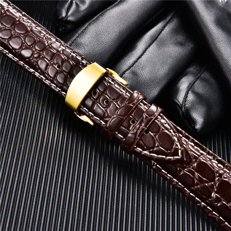 Correas de reloj de cuero con patrón de cocodrilo para hombre, diseño de lujo, correa de reloj con hebilla automática, 18mm, 20mm, 22mm, 24mm