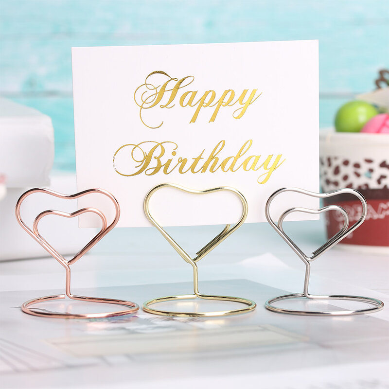 로맨틱 하트 반지 모양 금속 사진 클립 사진 프레임 장소 카드 홀더 테이블 번호 스탠드, 멋진 웨딩 파티 장식, 1 개