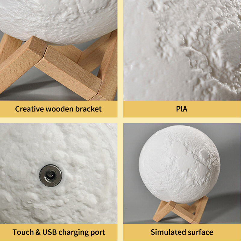 クリスマスデコレーションLEDムーンランプ3DプリントスフィアランプUSB充電マルチカラー明るさ調節可能なナイトライト家庭用ルーム用