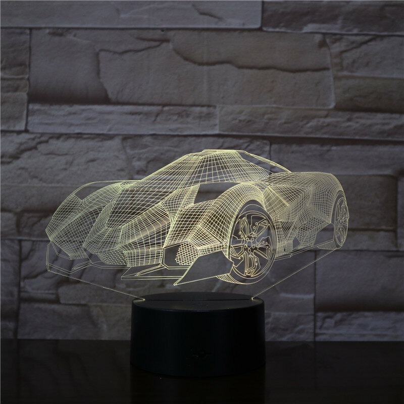 Fajne Super samochód akrylowe 3D lampa 7 zmiana koloru światła dla dzieci kolorowe światła LED na biurko, z wejściem USB lampa atmosfera lampka nocna lampa dekoracyjna 3507