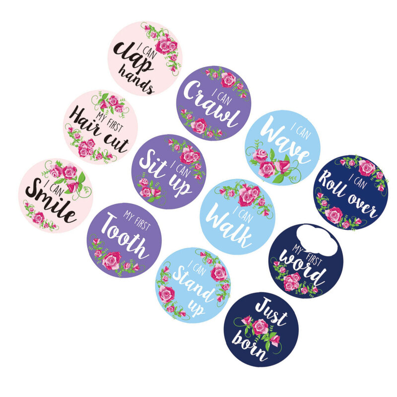 12pcs Baby Monthly Milestone Stickers Floral Newborn Girls Month Stickers First Year Photo Props