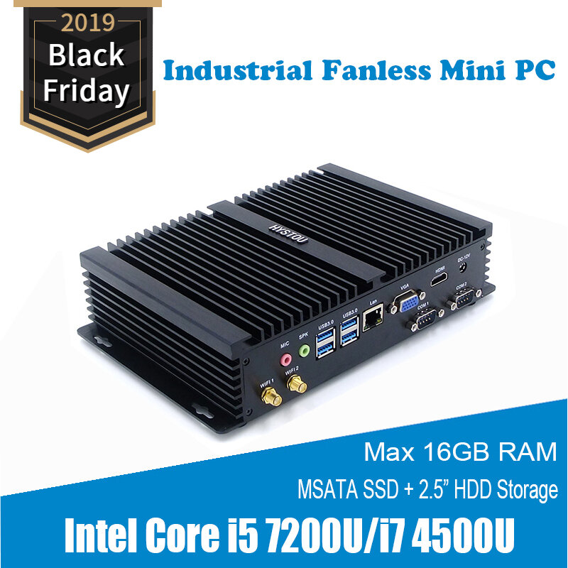 Industrial i5 7200U 2 RS232 COM Fanless PC Windows 7/ 10 Linux HDMI VGA HTPC Intel Core i7 Mini Computer i3 7100U