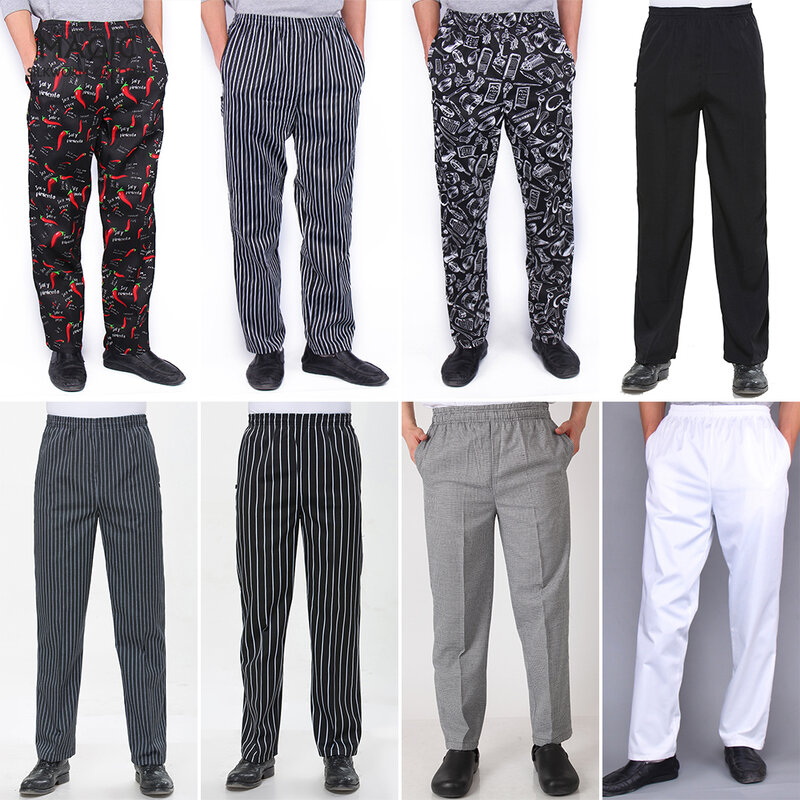 Hotel Restaurant Bakery Catering Elastic Trousers High Quality Zebra Pants Chef Uniforms Kitchen Cooker Work Clothes White Pants