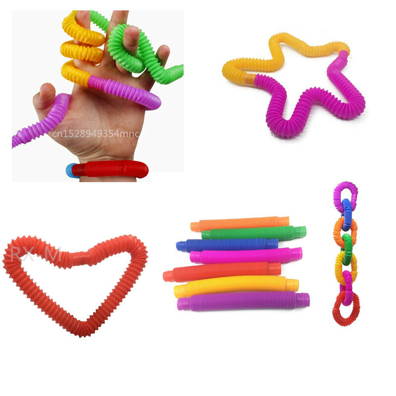 Bobina de tubo Pop de plástico colorida para niños, Juguetes Divertidos mágicos creativos para niños, juguete educativo plegable para el desarrollo temprano de 4 a 8