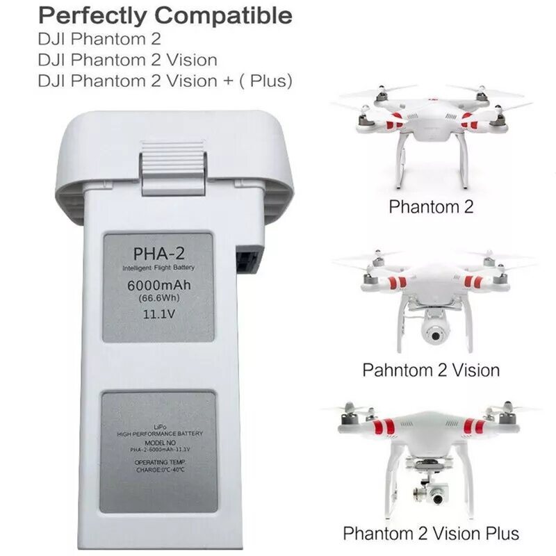 Drone articulation Polymère avec Batterie et Lumières, Compatible pour Phantom 2, Phantom 2 Vision, Phantom 2 Vision, 11.1V, 6000mAh, Nouveau