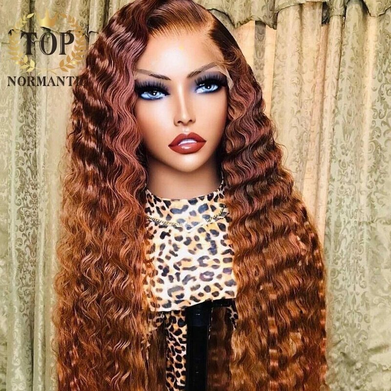 Topnormantic-باروكة شعر طبيعي برازيلي ريمي ، باروكات مموجة عميقة ، لون أومبير ، باروكة للإغلاق ، خط شعر منزوع مسبقًا ، 13x4 ، 4x4