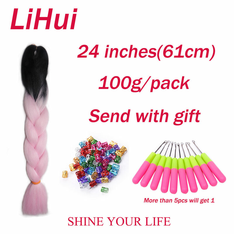 Lihui 24 cali warkocz Jumbo włosy syntetyczne do warkoczy Ombre Jumbo do przedłużania włosów dla kobiet DIY do włosów warkocze różowy fioletowy żółty szary