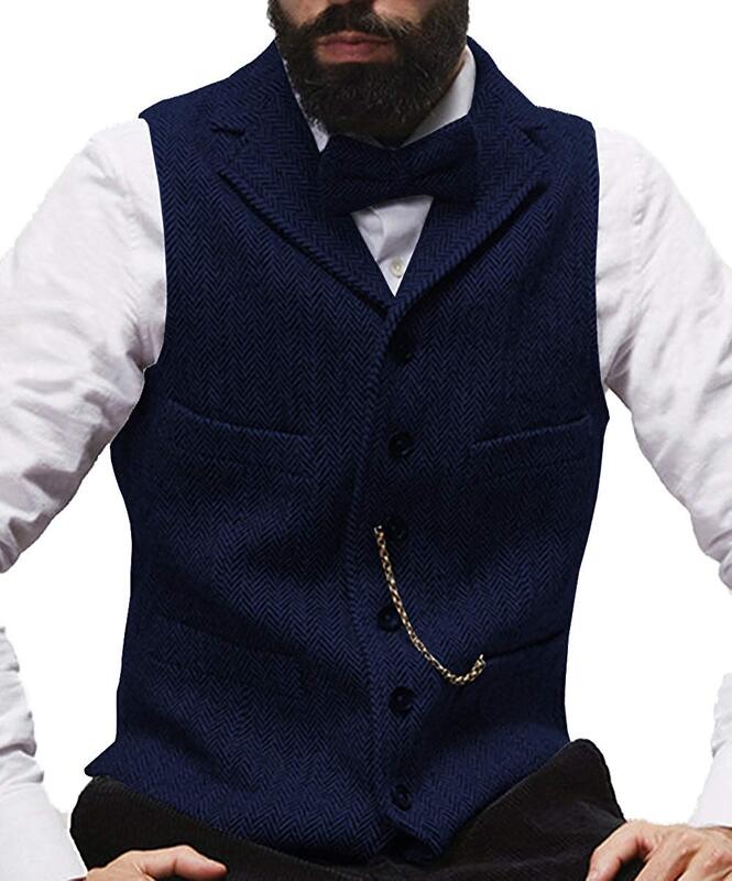 Rustic Groom vests Wedding Vintage Country Brown Tweed mens slim fit wedding Party for men Attire Groomsmen Vest Prom