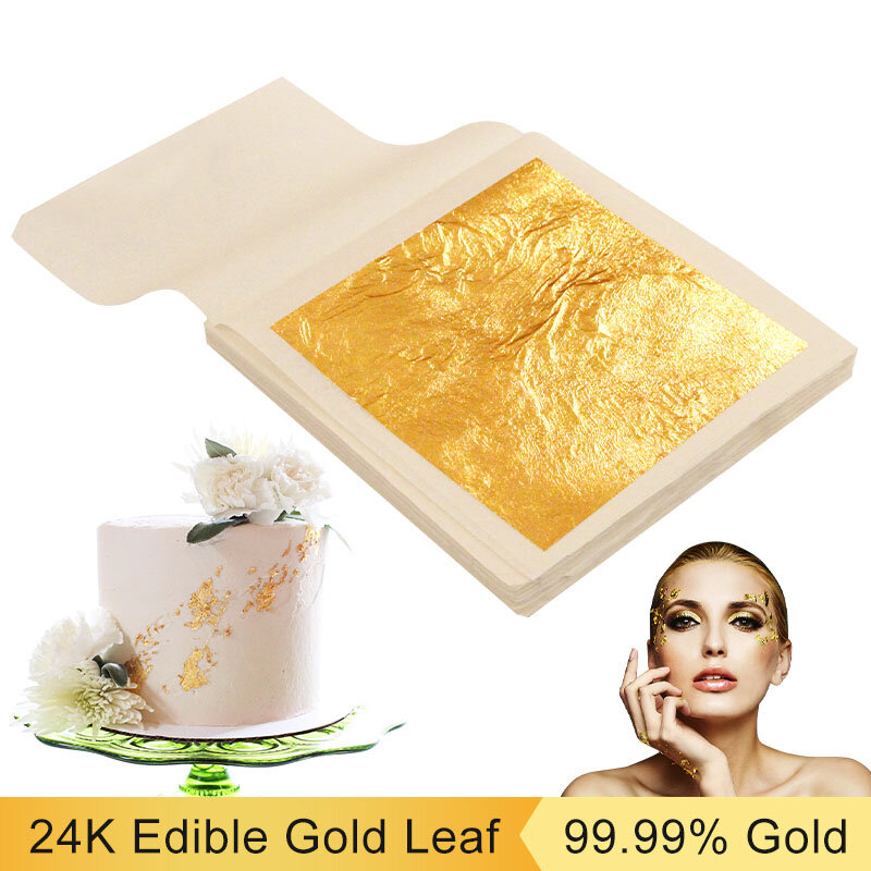 10pcs 24K Gold Foil Edible Gold Leaf Sheets for Cake Decoration Steak Real Gold Paper Flake Cooking Drink Food Dessert Art Craft