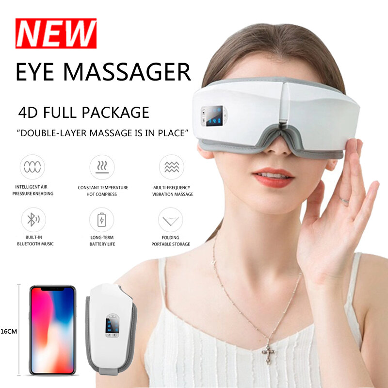 Eye Massager 4D สมาร์ทถุงลมนิรภัย Vibration Eye Care เครื่องมือการบีบอัดร้อนบลูทูธแว่นตานวดความเมื่อยล้ากระเป๋า & ริ้วรอย
