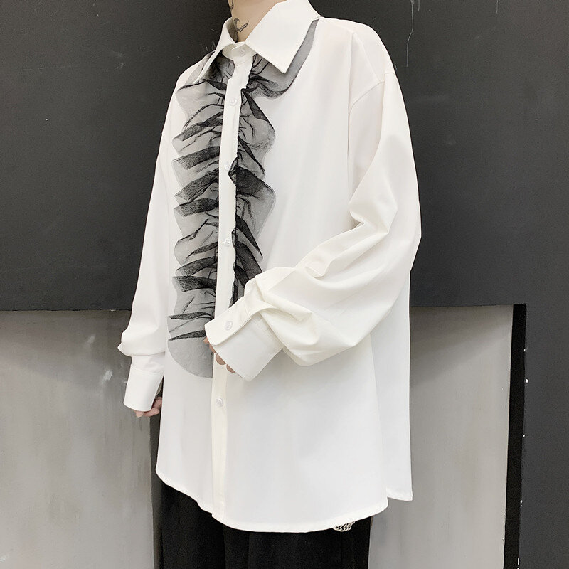 Модная Мужская винтажная блузка в готическом стиле, в стиле панк, европейская викторианская Дворцовая блузка с длинным рукавом, Повседневная рубашка с оборками, для ужина