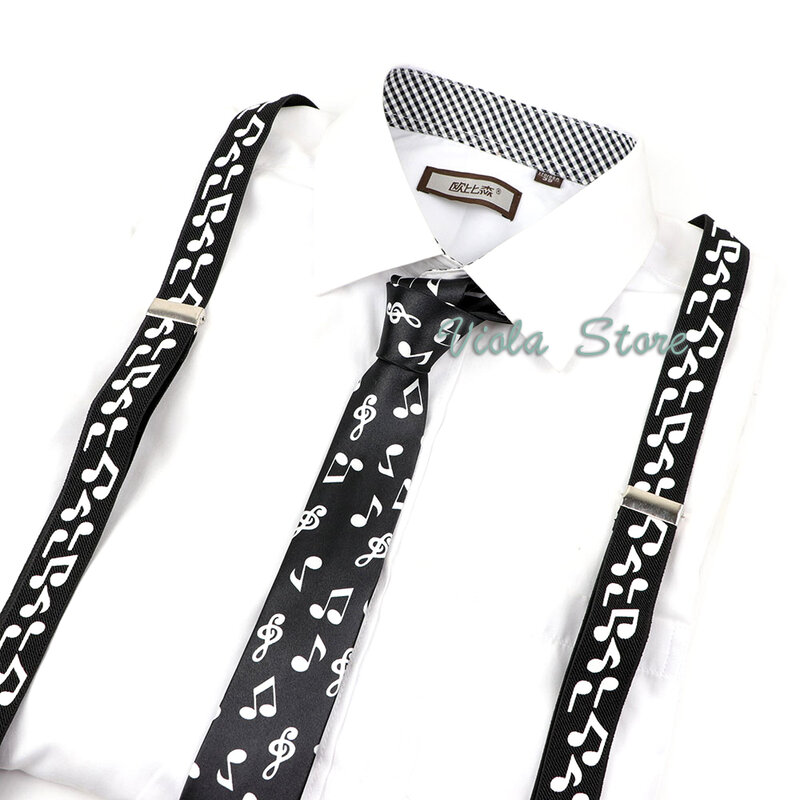 Top Hot Music Print Suspender Bow Tie Sets Men Women Kids Piano Guitar Skull Cats Rainbow Party Play Shirt Brace Accessory Gift
