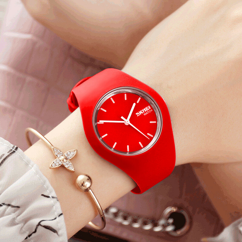 SKMEI женские часы мужской силиконовый ремешок 3 бар водонепроницаемые часы кварцевые наручные часы для леди модные повседневные часы женский подарок 9068