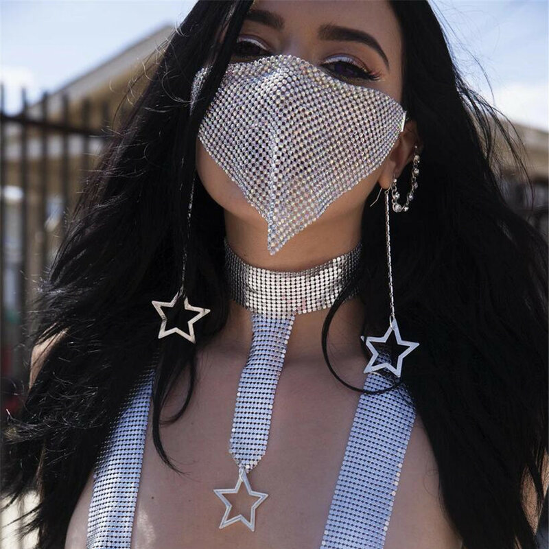 2020 Trendy Reticulated Strass Gezichtsmasker Voor Vrouwelijke Vintage Bling Crystal Mond Masker Populaire Sieraden Gift