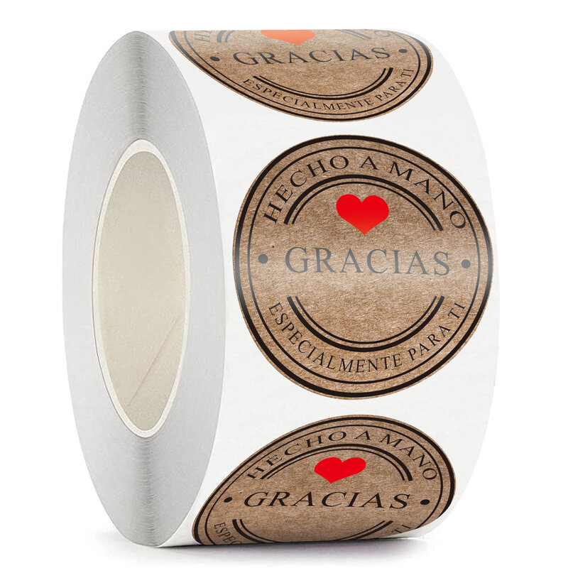 Etiquetas de agradecimiento en español para álbum de recortes, pegatinas de papelería hechas a mano, varios estilos, Kraft, 100-500 piezas